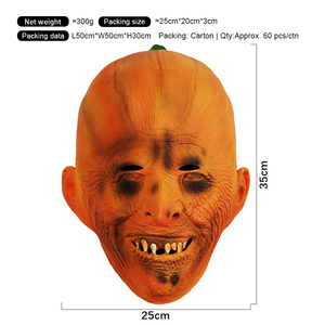 Máscara de calavera aterradora de látex natural para disfraz de Halloween, accesorio de terror, máscara de cabeza de calabaza - Product Image 4