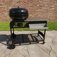 Barbecue au charbon de bois avec table latérale et grille chauffante, chariot de barbecue avec étagère de rangement pour grillades en extérieur