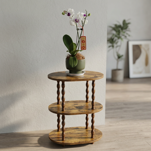 Soporte rústico de madera de tres niveles para plantas, forma redonda, estante de almacenamiento duradero para sala de estar, soporte decorativo para macetas - Product Image 1
