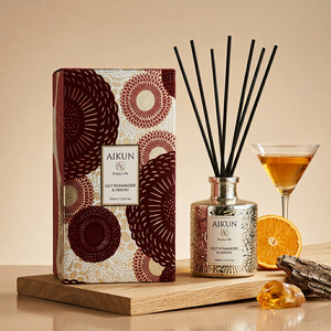 Aikun Startup ODM Low MOQ Fast Response 160ml Floral Box Citrus Woody Mercury Round Reed <b>Diffuser</b> Box Sets For Bar Decor - Product Image 1