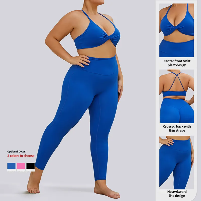 Set celana Yoga wanita ukuran Plus, celana panjang wanita, Bra kebugaran dengan Logo kustom, ukuran Plus, Xxl, 3xl, Bra olahraga, legging pinggang tinggi, 2023