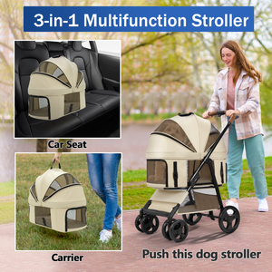 <span class=keywords><strong>Carrito</strong></span> Plegable y Portátil de 4 Ruedas Ecológico de Hierro y Lino/Oxford para Mascotas, Cochecito Plegable para Perros y Gatos - Product Image 3