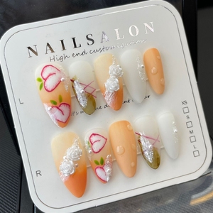 <span class=keywords><strong>Uñas</strong></span> Postizas Acrílicas Hechas a Mano de Alta Calidad con Diseño de Rosa Dulce de Primavera, Venta al Por Mayor - Product Image 1