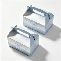 Boîte cadeau en papier bleu de luxe avec logo personnalisé en gros, boîte papillon avec poignée pour mariage, anniversaire, bonbons, emballage de friandises