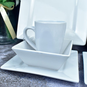 Bộ 16 Món Đồ Gốm Sứ Cổ Điển Vuông Màu Trắng Bộ Đồ Ăn Nhà Hàng Tiệc Cưới Sang Trọng Phổ Biến Bán Buôn - Product Image 6