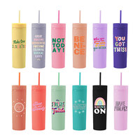 Logo personnalisé Tasses à café réutilisables Boissons Gobelet maigre en acrylique à double paroi 16oz Gobelet en plastique avec paille