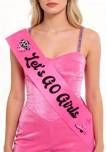 Fascia 'Lets Go Girls' in Raso Rosa per Addio al Nubilato, Compleanno, Bridal Shower, Accessorio per Outfit a Tema Western - Product Image 2