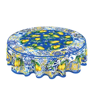 पार्टी टेबल सजावट आपूर्ति के लिए ZL002 विंटेज पीला नींबू गोल मेज कपड़ा डिस्पोजेबल पॉलिएस्टर कपड़ा मेज़पोश