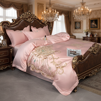 Parure de lit de luxe quatre pièces style européen, broderie royale dorée, 100% coton égyptien haute densité 300 fils, ultra-douce et moderne