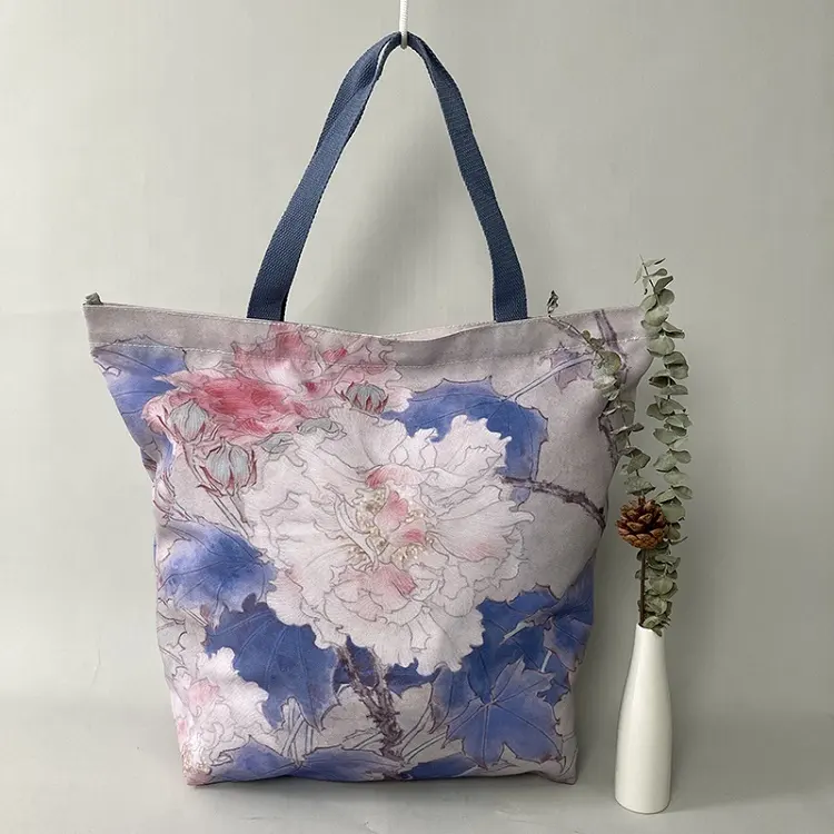 Bolsa de lona para senhoras, sacola pequena personalizada de lona em tecido reutilizável com zíper