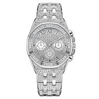Montre à quartz pour homme en alliage sertie de strass, trois couleurs différentes, style hip-hop, chiffres romains à trois yeux, vente en gros d'usine 2026