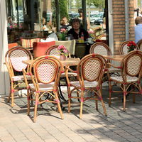 Mobilier de campagne français salle à manger en plein air café chaise aluminium rotin terrasse Restaurant métal étanche Antique Table à manger bois