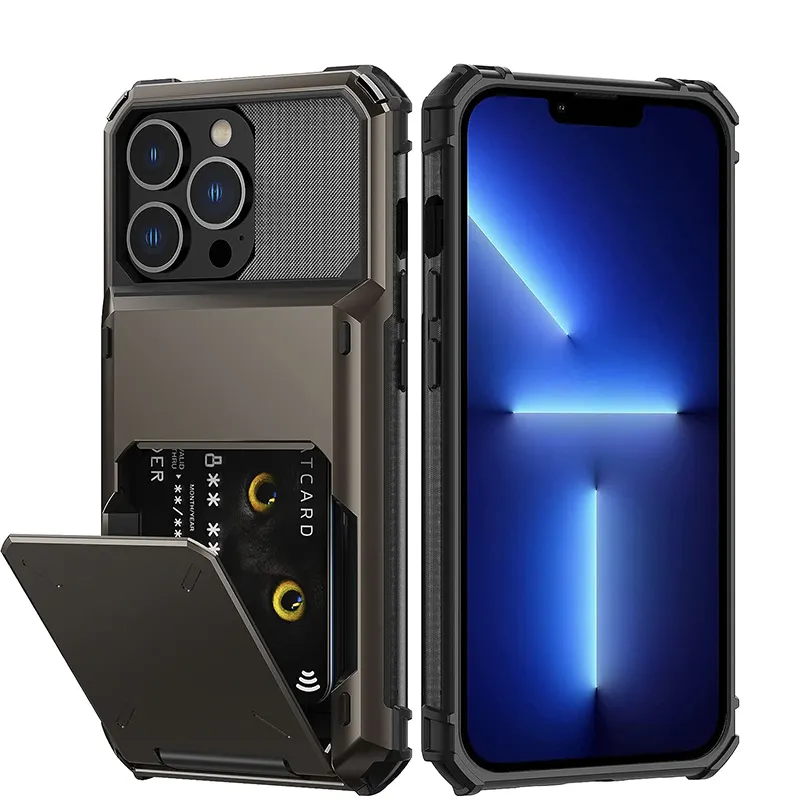 Carteira de luxo Phone Case com 5 Card Slots para iPhone 14 Pro Max 13 12 11 Mobile Cell Cases Novos produtos 2023 Back Cover Holder