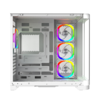 Casing PC Mid Tower Panoramic Tempered Glass dengan Kaca Samping LCD Putih, Kabinet CPU ATX, Pendingin, untuk Gaming