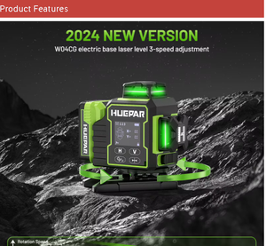 <span class=keywords><strong>Nivel</strong></span> Láser <span class=keywords><strong>Huepar</strong></span> W04CG Verde 4D Rotatorio de 16 Líneas <span class=keywords><strong>Autonivelante</strong></span> con Base Eléctrica y Brillo Ajustable - Product Image 3
