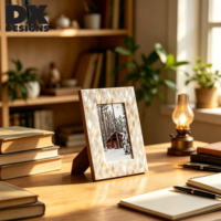 Bingkai Foto Meja Kayu DX Designs 4x6 5x7 8x10 Berhias Mutiara, Bingkai Gambar Dekoratif Geometris Berdiri Sendiri