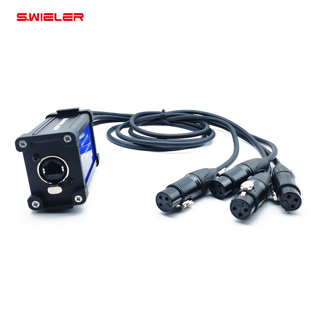 Ethercon to XLR 4-channel Audio DMX Signal Converter RJ45 Cat6 to XLR Extension Splitter Box for Stage Equipment