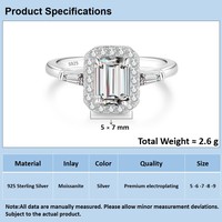 Bague en moissanite rectangulaire en argent sterling 925 plaqué rhodium, bague tendance