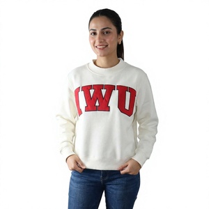 <b>Women's</b> White Crew Neck <b>Sweatshirt</b> With <b>Red</b> IWU Letter Print Regular Fit Knitted Cotton Autumn Wear - Product Image 1