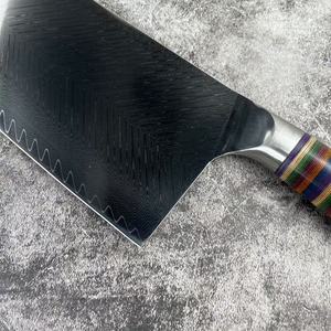 Couteau de boucher professionnel chinois Damas avec manche en résine colorée, lame épaisse de 2 mm, couteau robuste pour couper la viande et les os à usage domestique - Product Image 4