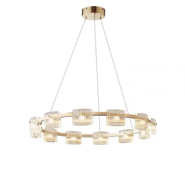 Modern Chandelier Light Luxury Pendant Light Changing LED Round Gold Glass Lamp Indoor Luminous