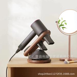 Support de sèche-cheveux en bois, support de rangement circulaire autoportant pour salle de bain, pour sèche-cheveux et accessoires - Product Image 3