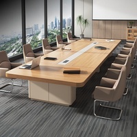 HYZ-246X Table de conférence longue en bambou moderne, plus de 4 mètres de long, capacité de 10 personnes, personnalisable avec boîte à câbles