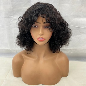 Jerry Curly Raw <span class=keywords><strong>Vietnam</strong></span> Hai 100% Pelucas de cabello humano atadas a mano 10 pulgadas Longitud corta Color transparente - Product Image 2