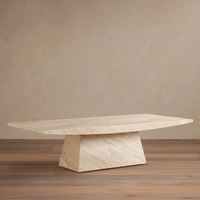 Table basse rectangulaire minimaliste en marbre pour la maison de rêve, plateau en travertin texturé, base monobloc, mobilier de salon