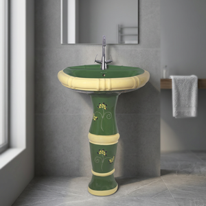 Coronis Gold Color Art Design Ceramic Wash Basin with <b>Full</b> Pedestal Bathroom Sanitary Ware - Product Image 5
