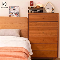 Commode haute en bois massif à bords surélevés, finition grain de noyer et chêne, 6 tiroirs, avec système de fixation à mortaise, pour chambre à coucher