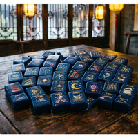 Jeu de tuiles de Mahjong américaines côtières bleu marine profond, gravées Saturne Lavande Tournesols, pour le divertissement