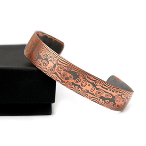 Handmade Vintage Damascus <b>Copper</b> Cuff <b>Bracelet</b>-Unique Mokume Gane Style Antique <b>Copper</b> Plated Geometric Pattern Adjustable - Product Image 6