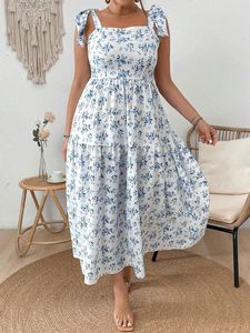 Robe longue évasée à bretelles pour femmes grandes tailles, style européen et américain, à <span class=keywords><strong>taille</strong></span> ajustable, très <span class=keywords><strong>grande</strong></span> <span class=keywords><strong>taille</strong></span>, best-seller transfrontalier - Product Image 1