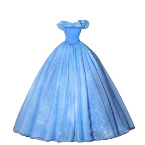Blue Off The Shoulder Empire Waist Evening Gown Puffy Skirt Wedding Dress - Product Image 5