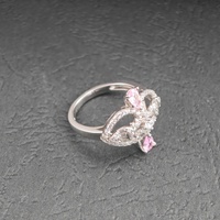 Bague de luxe pour femme en argent sterling 925, sertie de pierres précieuses en saphir rose, de pierres baguette et de pierres en grappe, avec double cœur, style bling, idéale comme cadeau