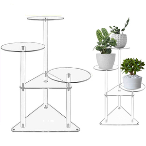 رف 3 طوابق حامل زوايا من الأكريليك لعرض النباتات والأزهار رفّ لعرض النباتات في الزوايا المفتوحة حامل إصيص نباتات طافية شفافة من الزئبق - Product Image 1