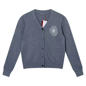 Suéter de Punto Personalizable con Patrón de Bordado de Margaritas, Cuello en V, Informal, de Manga Larga para Mujer - Product Image 3