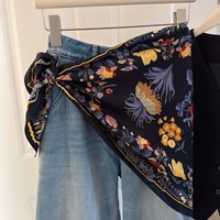 Syal Poliester Motif Bunga Kotak untuk Wanita, Desain Baru Musim Gugur, Sabuk Serbaguna, Hiasan Leher, Grosir