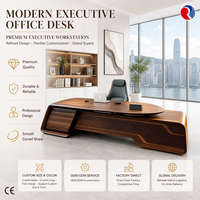 Table de bureau de direction haut de gamme avec surface de travail arrondie et texture géométrique raffinée sur le devant
