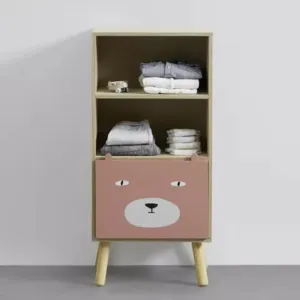 Kids Storage Cabinet with Drawers and 2 Tier Cube Wooden Shelving Display Children's Organizer with Cute pattern Baby Furniture