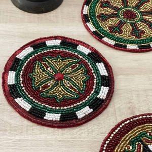 Colorful Classic <b>Glass</b> Home Decor Luxury Handmade Beaded Custom <b>Coaster</b> 5mm Thickness for Dining Table Wholesale - Product Image 3
