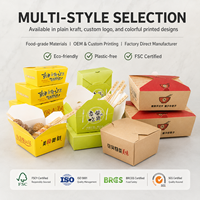Boîte d'emballage alimentaire en papier kraft résistant à la graisse, fabriquée à partir de matériaux recyclés biodégradables, avec laminage mat, pour les plats à emporter des restaurants, personnalisable