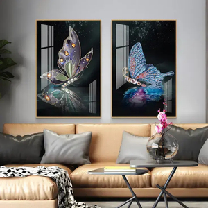 Tableau décoratif moderne de luxe léger, peintures d'animaux papillons, nature morte, dessin diamant, art mural en porcelaine cristalline - Product Image 3