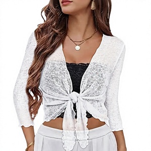 Cárdigan Corto Fino Vintage para Mujer, Bolero de Malla Transparente para Vestido, con Lazo Delantero y Manga 3/4 - Product Image 1