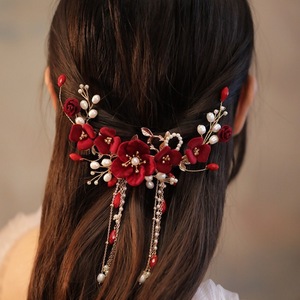 Pinza de pelo de estilo chino para novia, dama de honor, boda, pinza de pelo roja, accesorios atmosféricos elegantes, Aro para el pelo - Product Image 1