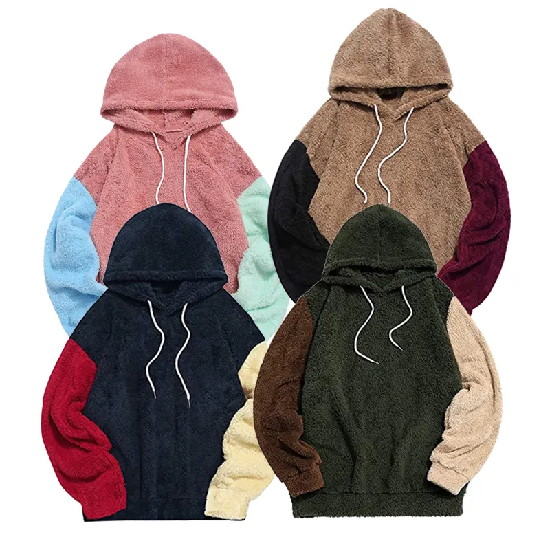 Hot Sale Factory Custom Long Sleeve Fleece Wholesale Hood Multiple color Fuzzy Pullover Hoodie Unisex Sherpa Lined Sweatshirts