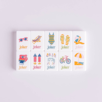 Jeu de tuiles de mahjong américain pour vacances d'été à la plage, en acrylique blanc, motif floral phare avec joker, idéal pour cadeau de fête ou de vacances
