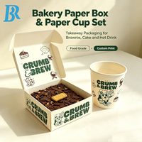 Boîte à brownies en papier personnalisée et ensemble de gobelets en papier de qualité alimentaire, emballage jetable pour pâtisseries et desserts à emporter pour café et boulangerie