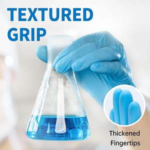 Gants en <span class=keywords><strong>nitrile</strong></span> jetables bleus sans poudre, 100 pièces par boîte, 3/4 mil, bouts des doigts texturés, usage industriel, transformation alimentaire - Product Image 5